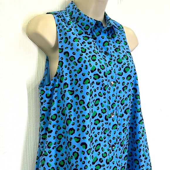 Anthropologie - Maeve Paola Flounced Cheetah Blue Print Sleeveless Midi Dress SM - Picture 4 of 14